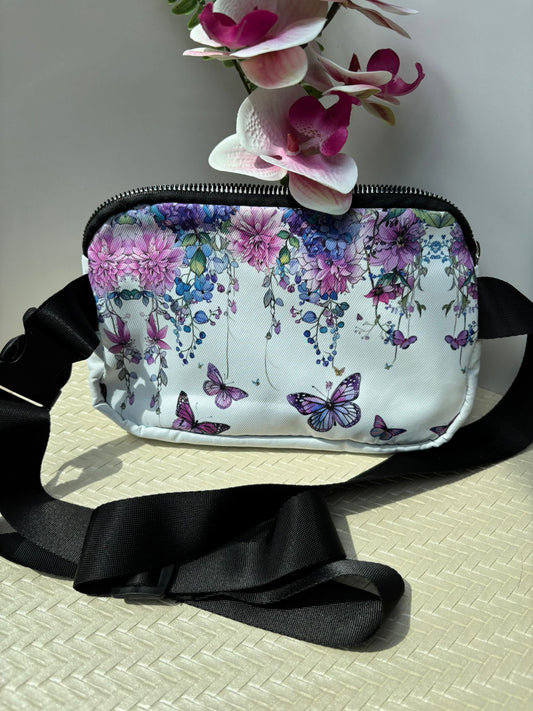 Bauchtasche/ Umhängetasche Blumen mit Schmetterlingen